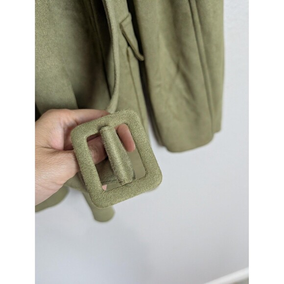Solitaire Jacket Womens Medium Olive Belted Utility Safari Faux Suede 2-3351 - Picture 8 of 10